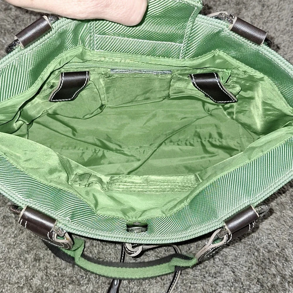 Vintage Tommy Hilfiger canvas handbag purse - green/brown leather - Picture 10 of 16